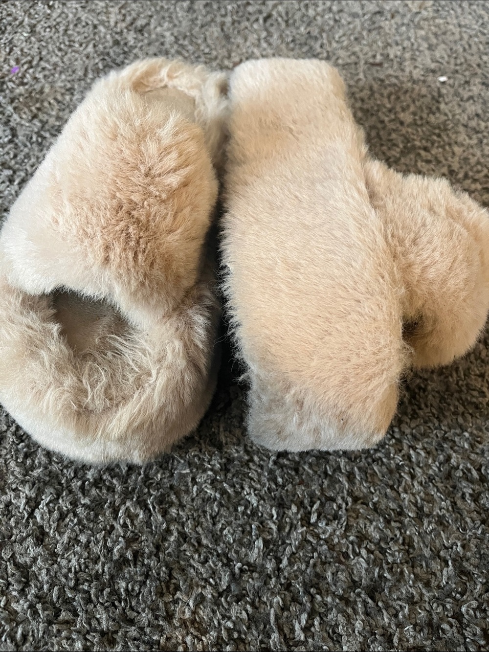 Cozy Plush Platform Slippers for Women in Light Beige